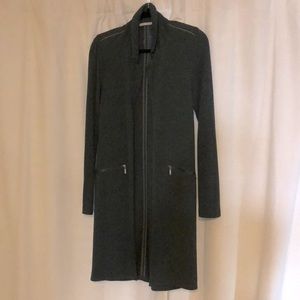 TART Dark green duster with zipper detail on lightly padded shoulders